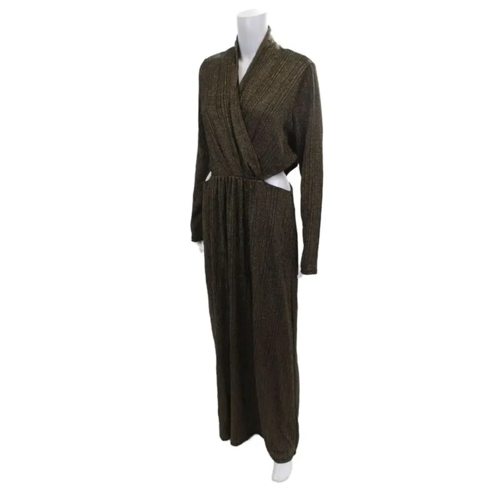 Rachel Rachel Roy Women Maxi Dress Black Striped V-Neck Long Sleeve Size XL